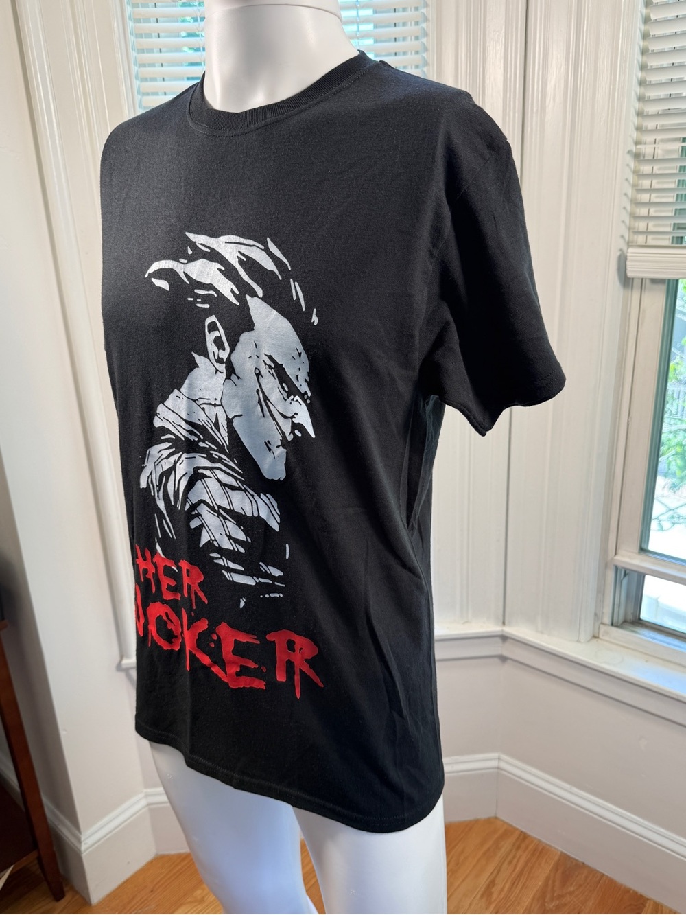 Jerzees Black Short-Sleeve Tee with Joker Graphic and Red Lettering
